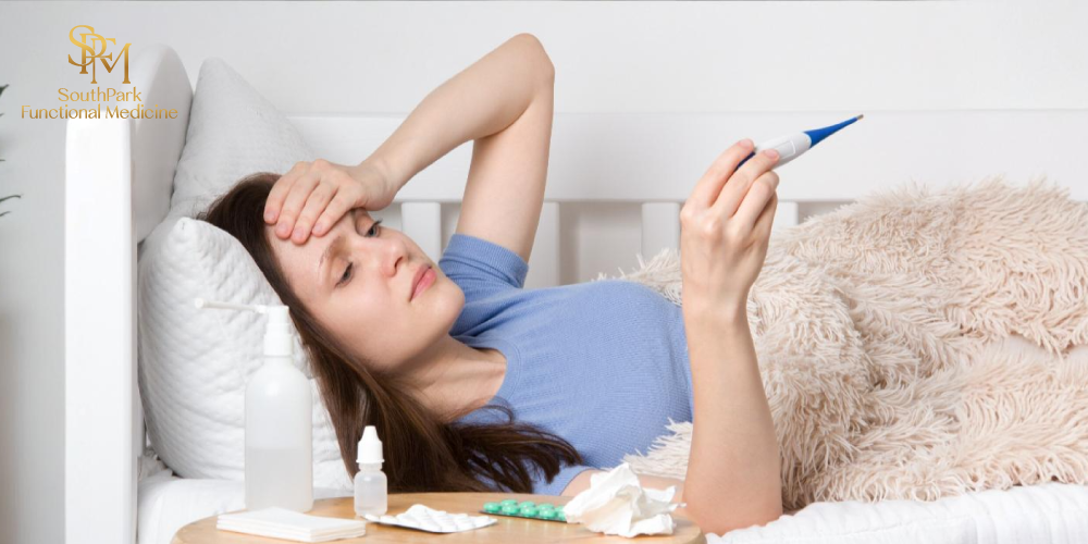 Illustration of mold exposure risks and mycotoxin-related health issues addressed through functional medicine in Charlotte, NC